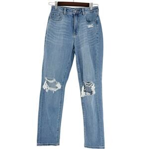 American Eagle Mom Jeans Size 4 Medium Wash Distressed